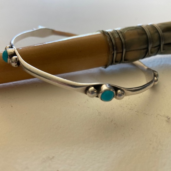 Zuni Jewelry - Turquoise Sterling Silver Signed Zuni Bangle